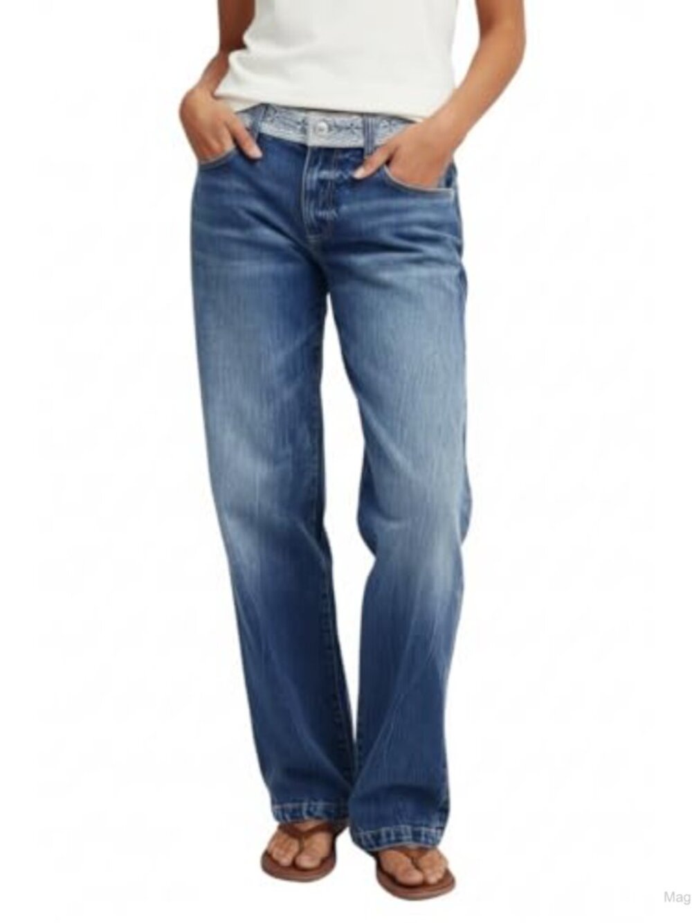 Low Rise Straight Leg Boyfriend Jeans Embroidered Flap Pocket Stretch Denim